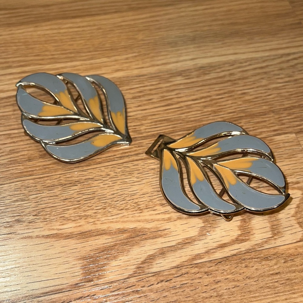 Vintage enamel Metal Gold tone gray & mustard Statement‎ Belt Buckle - Picture 4 of 8